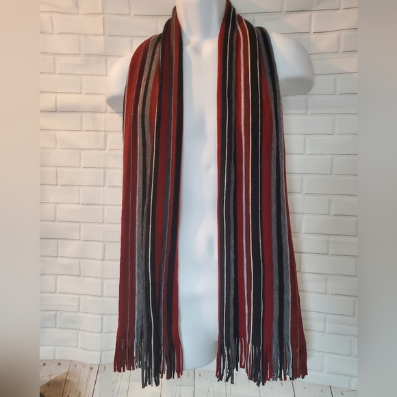Burgundy Red and Black Striped Scarf - Picture 1 of 5